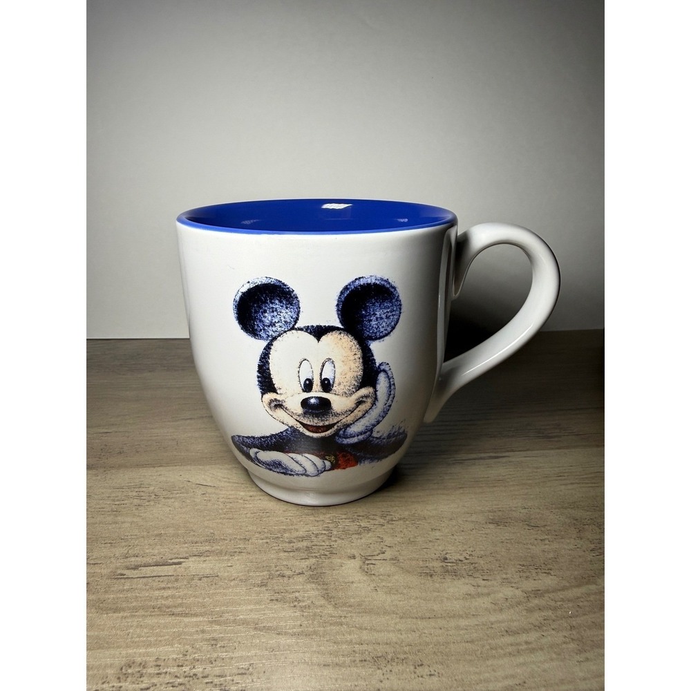 Disney Vintage Mickey Mouse Sketch Art Mug White Blue Ceramic